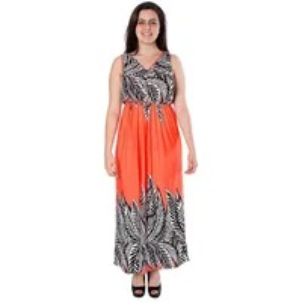 Brand New Coral Leaf Silk-Blend Maxi Dress Size 3x